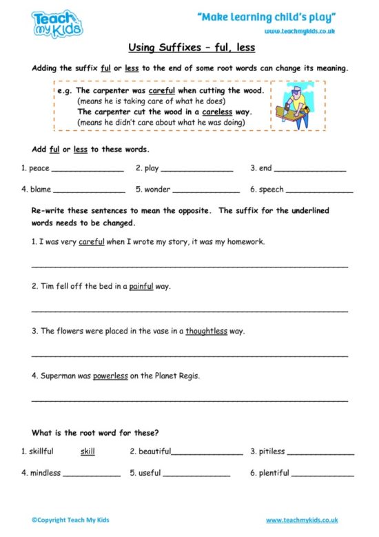 Worksheets for kids - using-suffixes-ful-less
